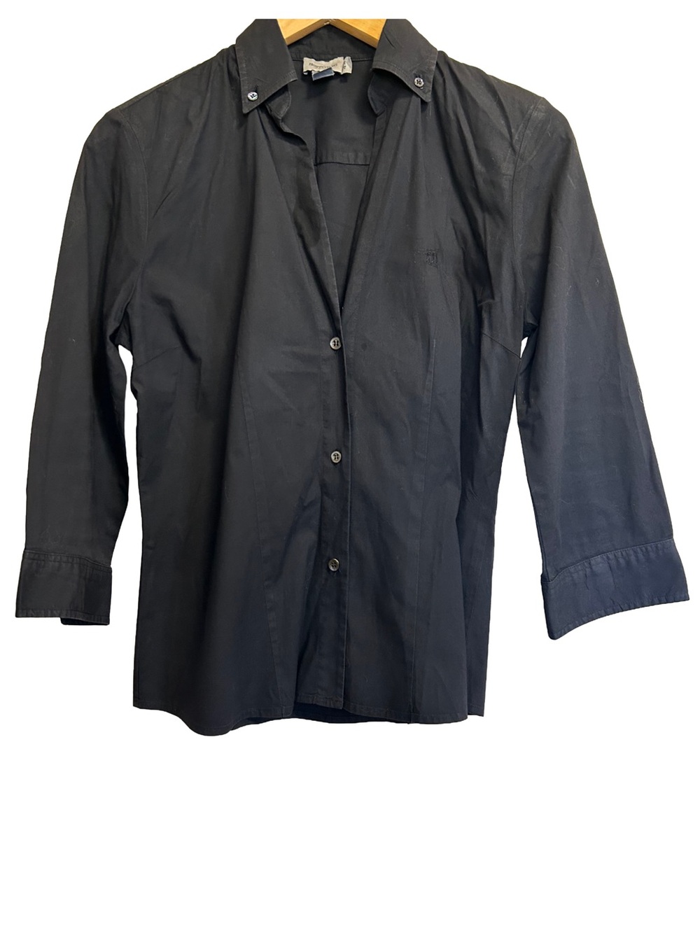 Vintage Henry Cottons Black Plunging V-Neck Button Down Shirt IT 44 US 8 M